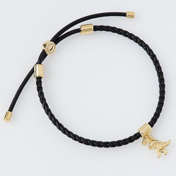 COACH 🦕 Rexy Dinosaur Leather Friendship Slider Bracelet Black Gold - Picture 1 of 9
